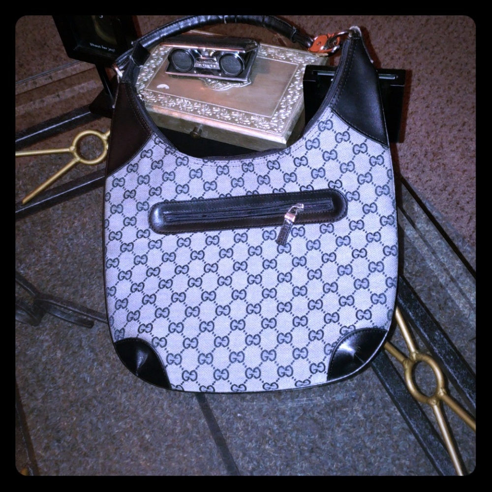 Vintage Gucci Handbag Hobo Black GG Monogram